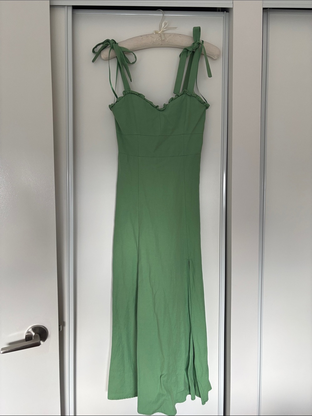 REISS Green Tie-Shoulder Midi Dress-US 2